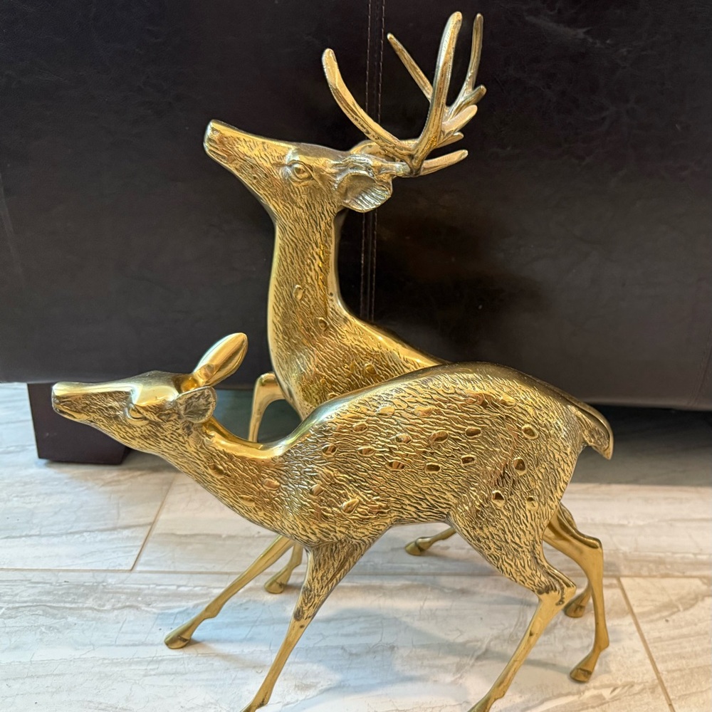 Gatco Solid Brass Holiday Reindeer Decor buck and doe large‎ vintage